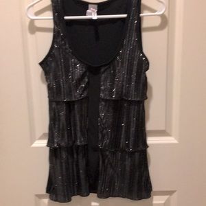 Rockin Town sparkling black/silver metallic ruffle gothic shimmer tank size M
